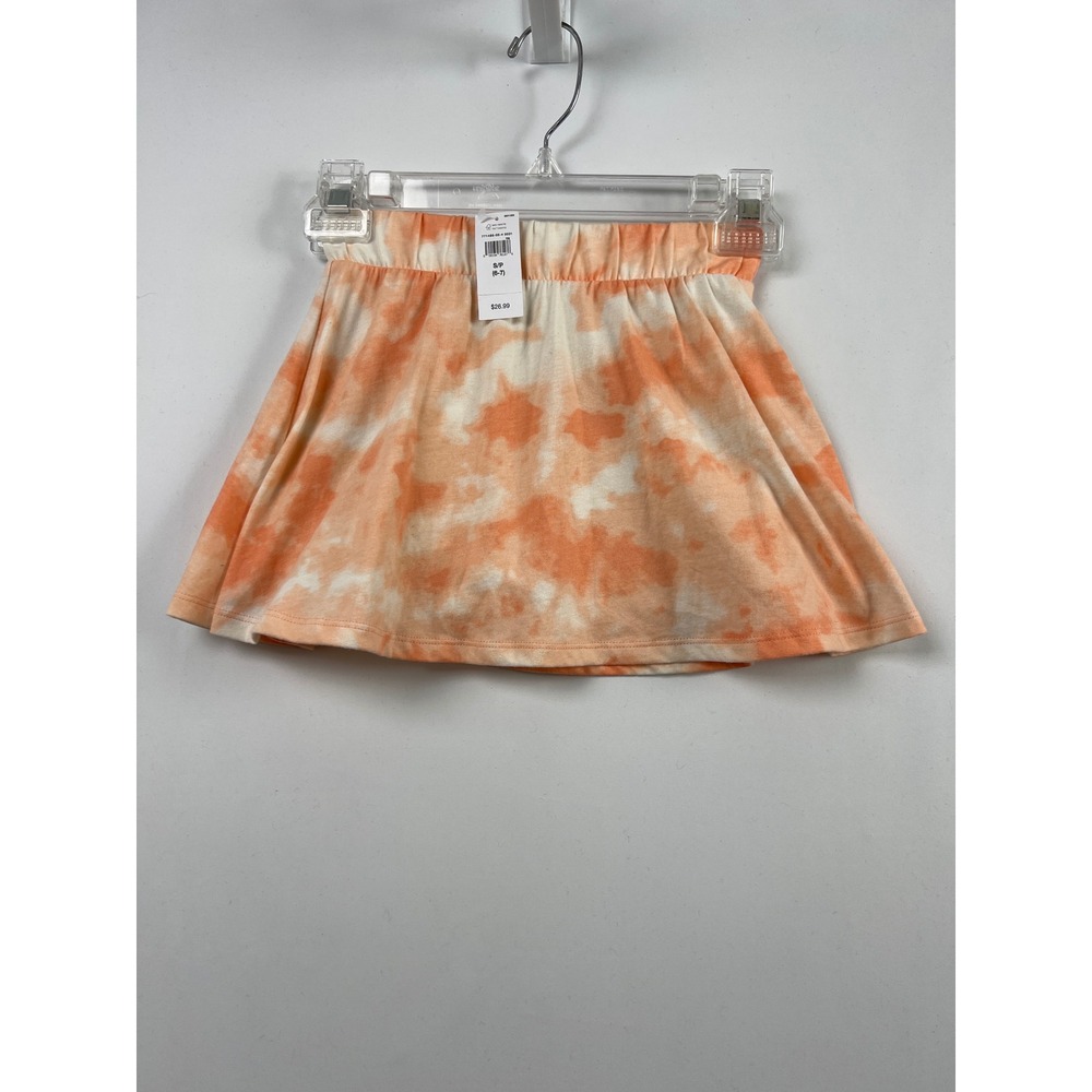 Gap Kids Skort Girls S 6-7 Orange White Tie Dye Cotton Jersey Elastic Waist New